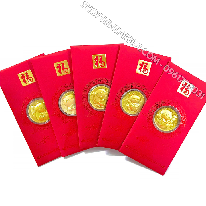 Bao Lì Xì Hình Con Mèo Thần Tài Mạ Vàng VIP - SP005918